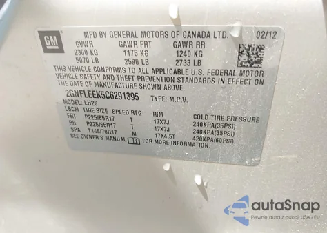 2012 Chevrolet Equinox 1Lt from USA, damaged, VIN 2GNFLEEK5C6291395